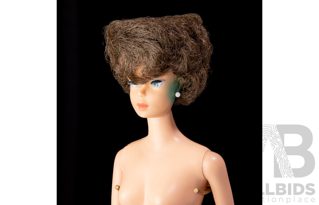 Original Vintage 1962 Brunette Bubble Cut Barbie in Original Box with Display Pedestal