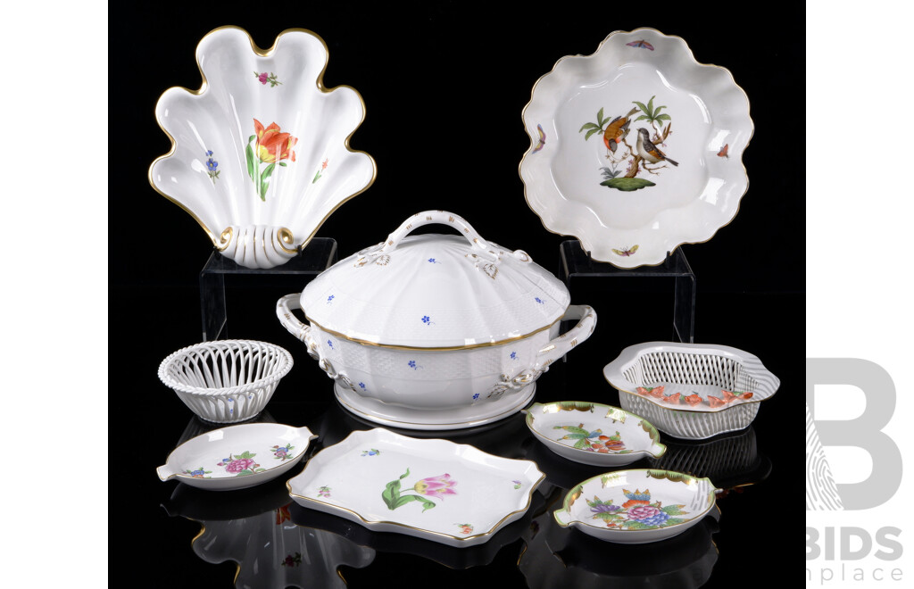 Nice Collection Vintage and Other Hungarian Herend Hand Painted Porcelain Including Lidded Tureen and More