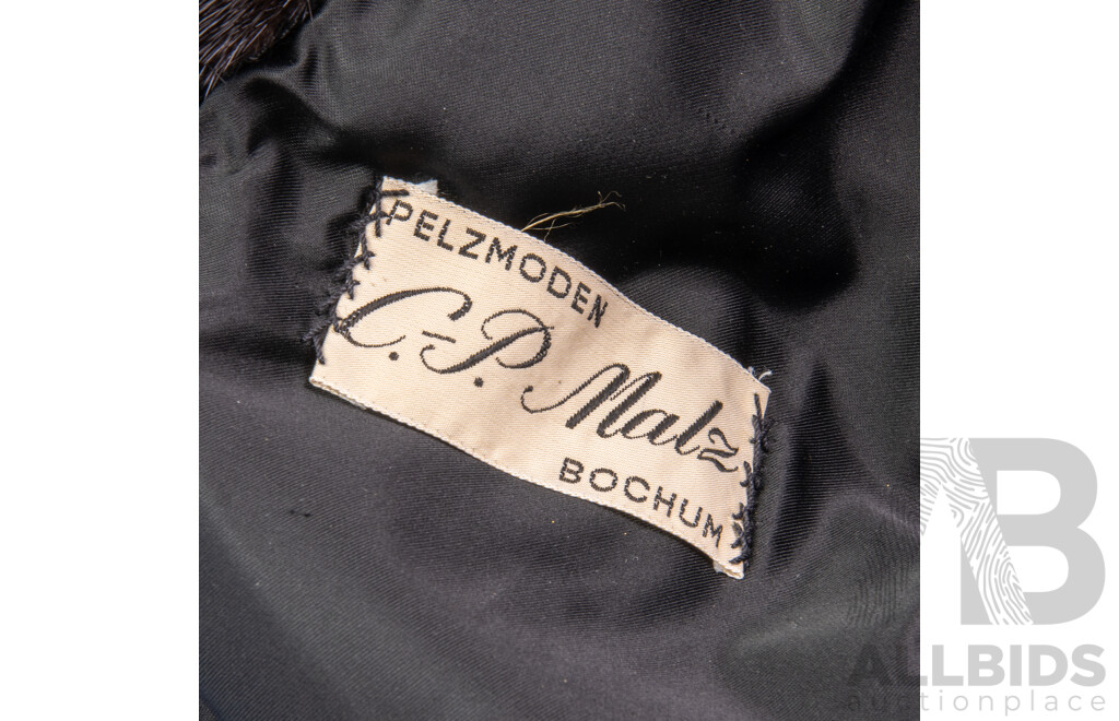 Vintage Soft Dark Brown Mink Three Quarter Length Coat with Embossed Silk Lining by C P Malz, Bochum Germany