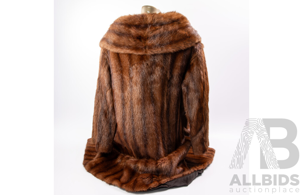 Vintage Soft Brown Mink Three Quarter Length Coat with Embossed Silk Lining