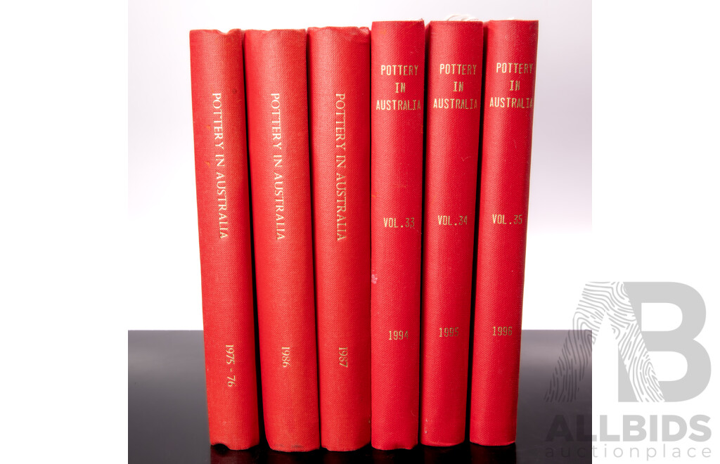 Collection Six Volumes Pottery in Australia Comprising 1975/6. 1986, 1987, 1994, 1995, 1996, All Cloth Bound Hardcovers