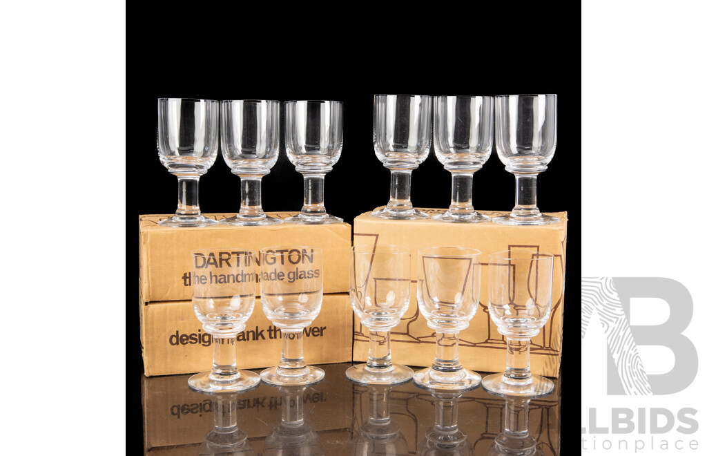 Two Sets of Handmade Dartington Claret Glasses in Victoria Form by Frank Thrower in Original Box, One with Five One with Six