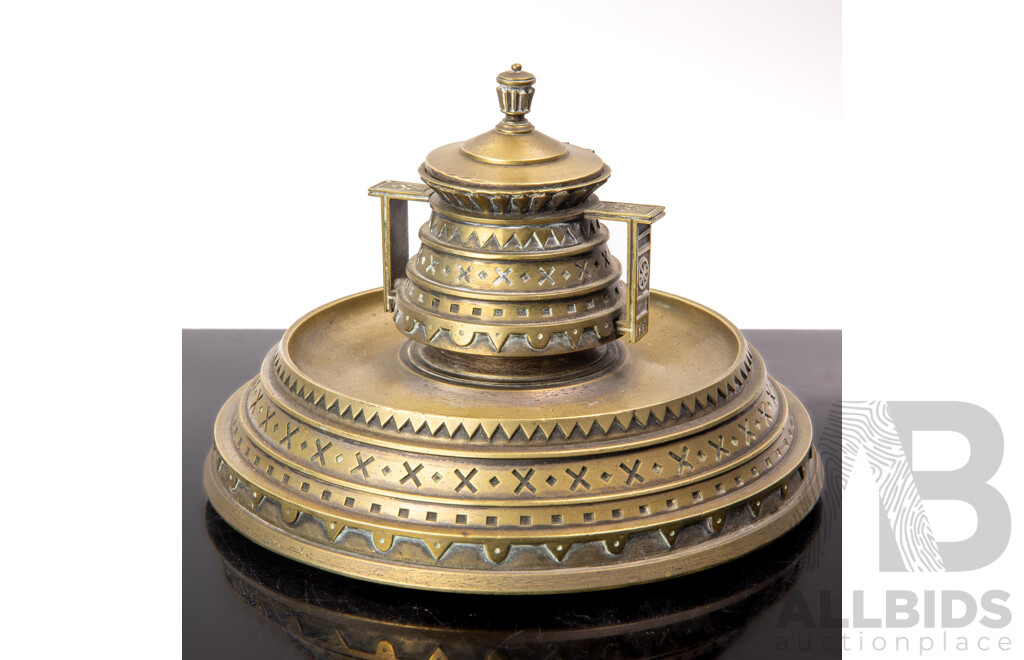 Vintage Indo Persian Heavy Brass Inkwell Set