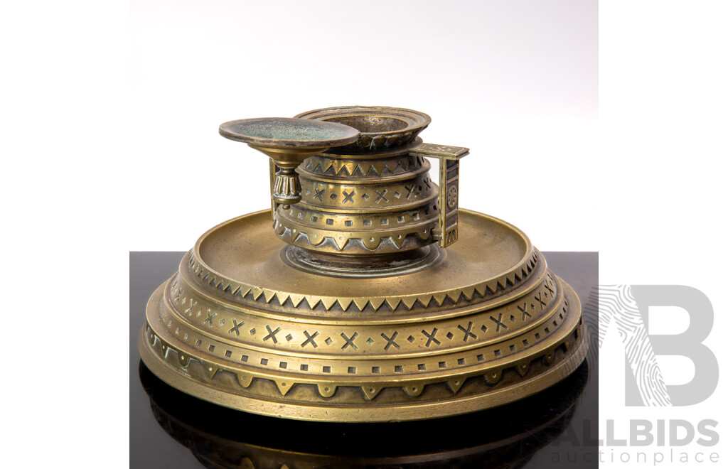Vintage Indo Persian Heavy Brass Inkwell Set