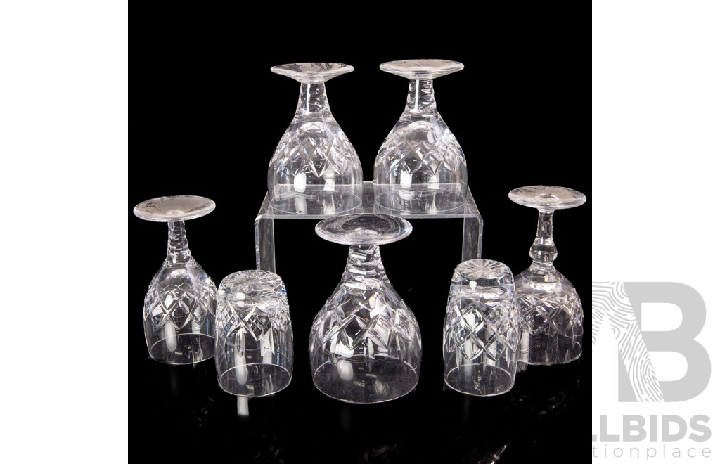 Collection Seven Vintage Stuart Crystal Glasses Including Tumblers and Stemware