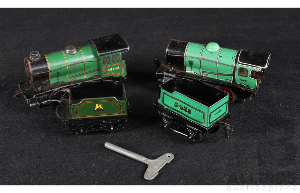 Two Vintage Hornby O Gauge Clockwork Steam Locomotives and Tenders 45746, 3435