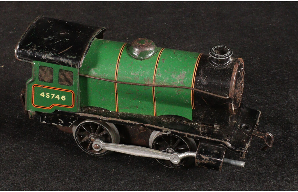 Two Vintage Hornby O Gauge Clockwork Steam Locomotives and Tenders 45746, 3435
