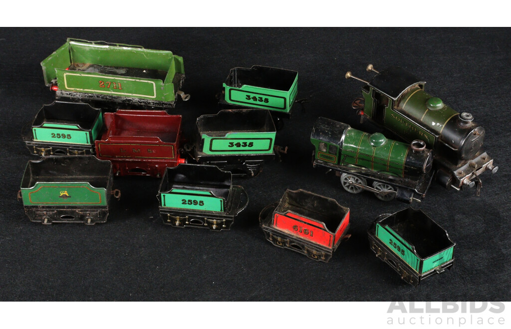 Vintage Hornby O Gauge Clockwork Steam Locomotives and Tenders Including Southern E 126 and 60985