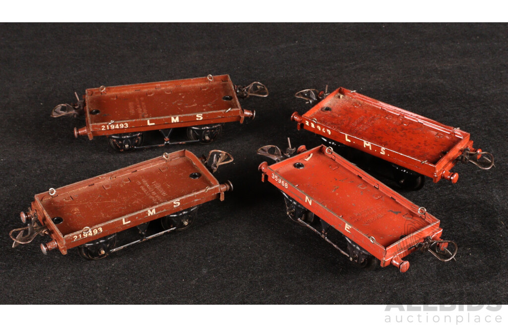 Collection of Vintage Hornby O Gauge Freight Rolling Stock Including Cable Flat Wagons and Oil Tankers