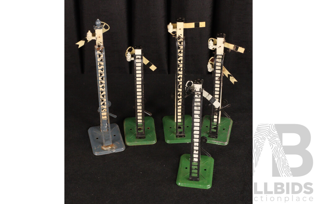 Collection of Five Vintage Hornby O Gauge Semaphore Railway Signals