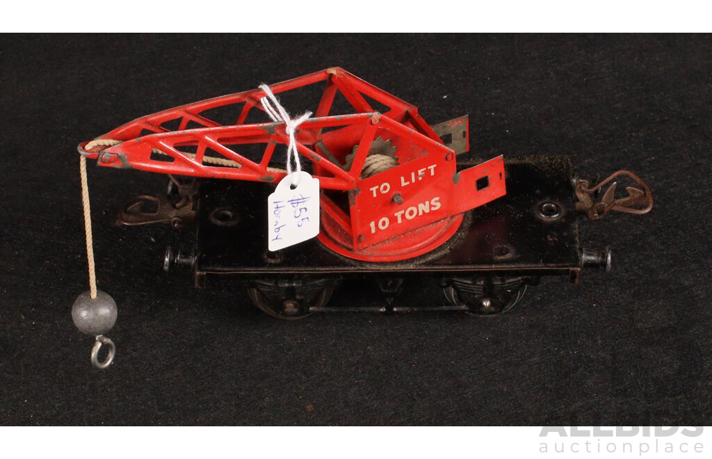 Five Vintage Hornby O Gauge Wagons/Carriages Including Two Goods Brake Vans, Ten Ton Crane Truck, Passenger 9798, MO Rotary Tipping Wagon