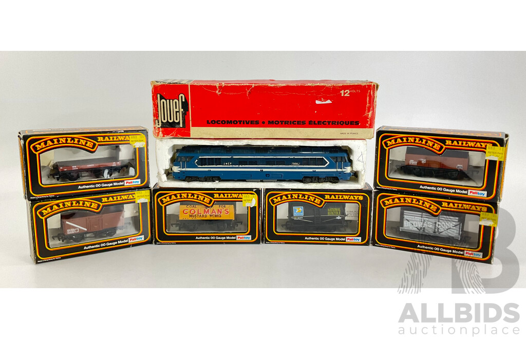 Collection of HO and OO Gauge Rolling Stock Including Jouef SCNF Diesel Locomotive, Mainline Freight Wagons Including Bedwas Coke and Colman's Mustard Works