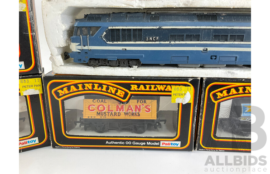 Collection of HO and OO Gauge Rolling Stock Including Jouef SCNF Diesel Locomotive, Mainline Freight Wagons Including Bedwas Coke and Colman's Mustard Works