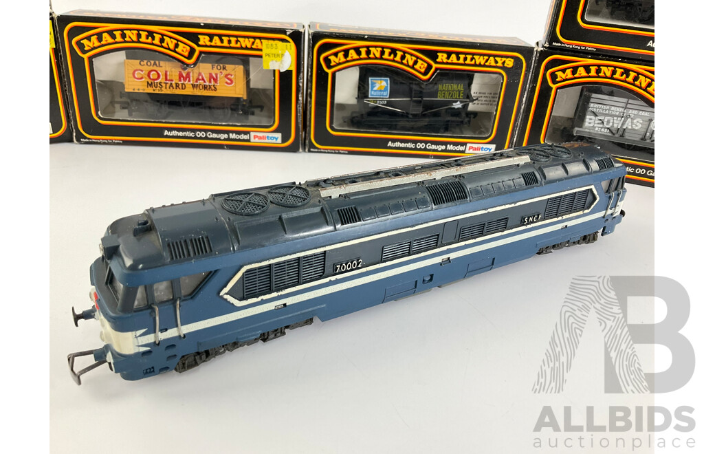 Collection of HO and OO Gauge Rolling Stock Including Jouef SCNF Diesel Locomotive, Mainline Freight Wagons Including Bedwas Coke and Colman's Mustard Works