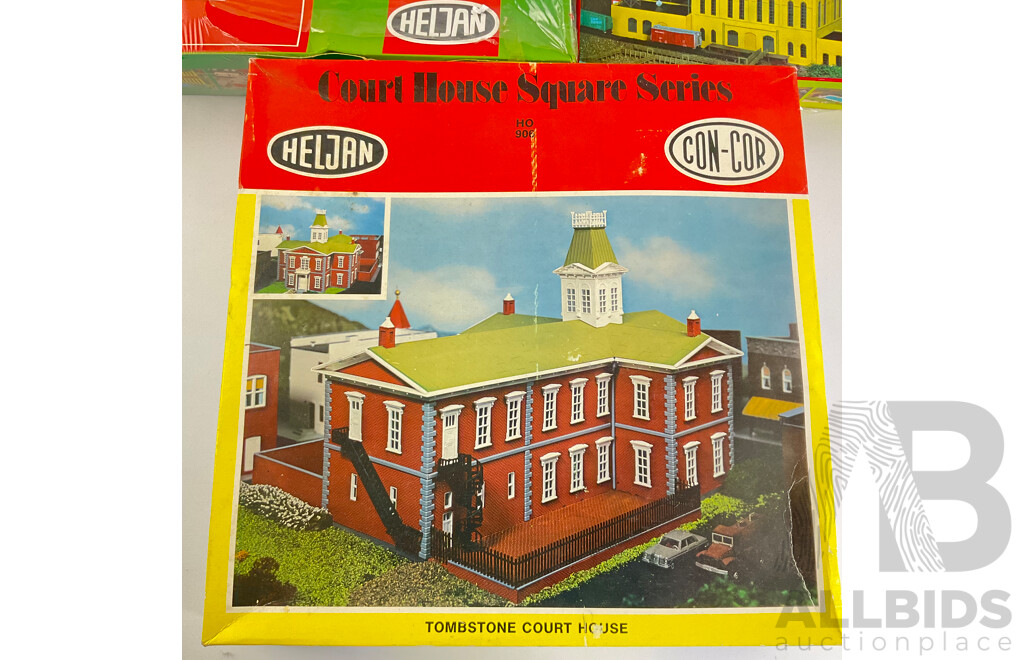 Three Heljan HO Scale Building Including Slaughterhouse, Tombstone Court House and Brick Warehouse