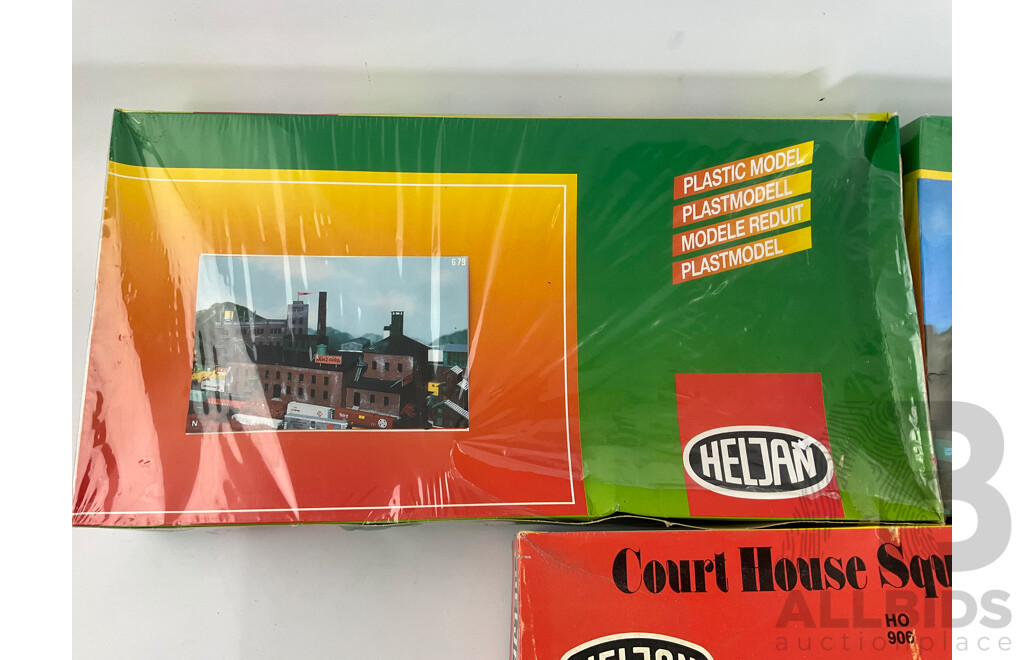 Three Heljan HO Scale Building Including Slaughterhouse, Tombstone Court House and Brick Warehouse
