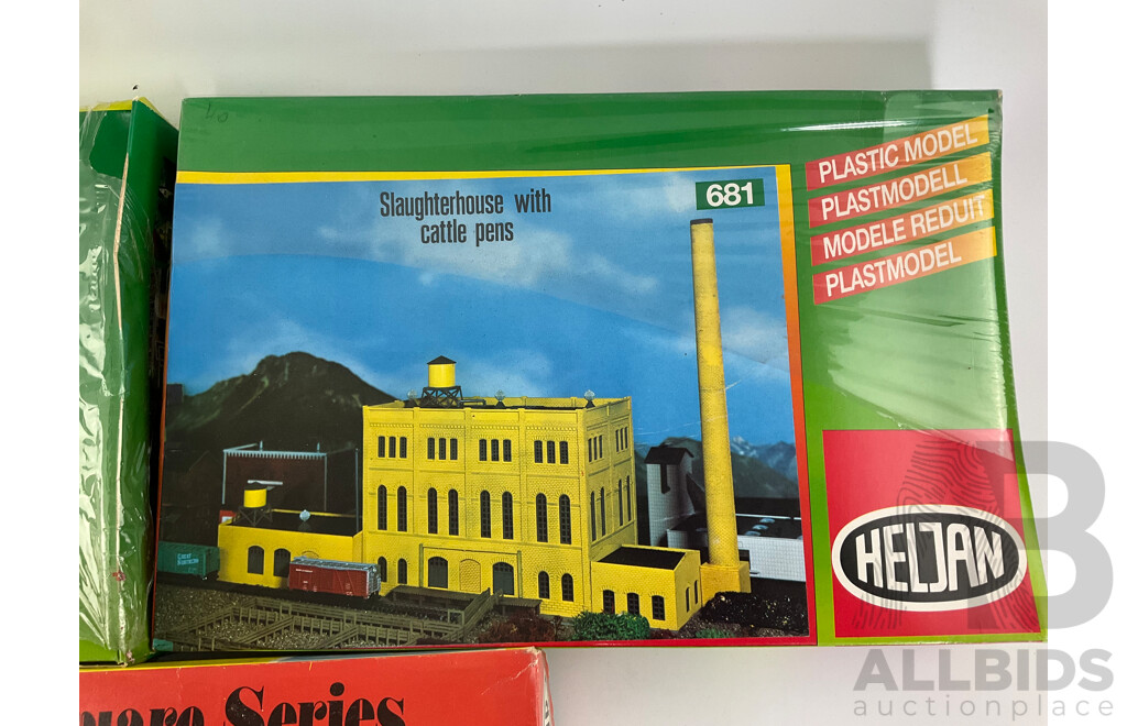 Three Heljan HO Scale Building Including Slaughterhouse, Tombstone Court House and Brick Warehouse