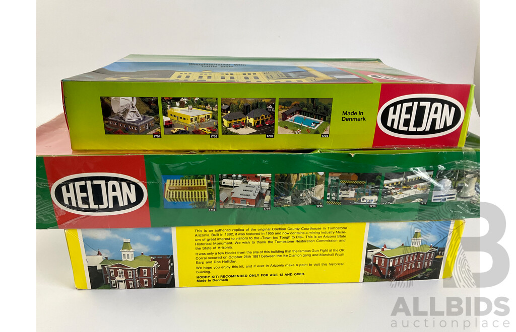 Three Heljan HO Scale Building Including Slaughterhouse, Tombstone Court House and Brick Warehouse