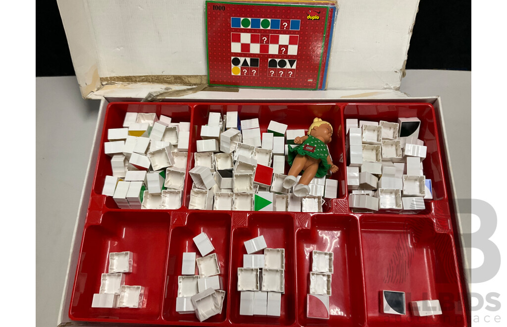 Vintage 1980s Lego Duplo Set 1000 in Original Box Along with Lego Duplo Doll with Articulated Limbs