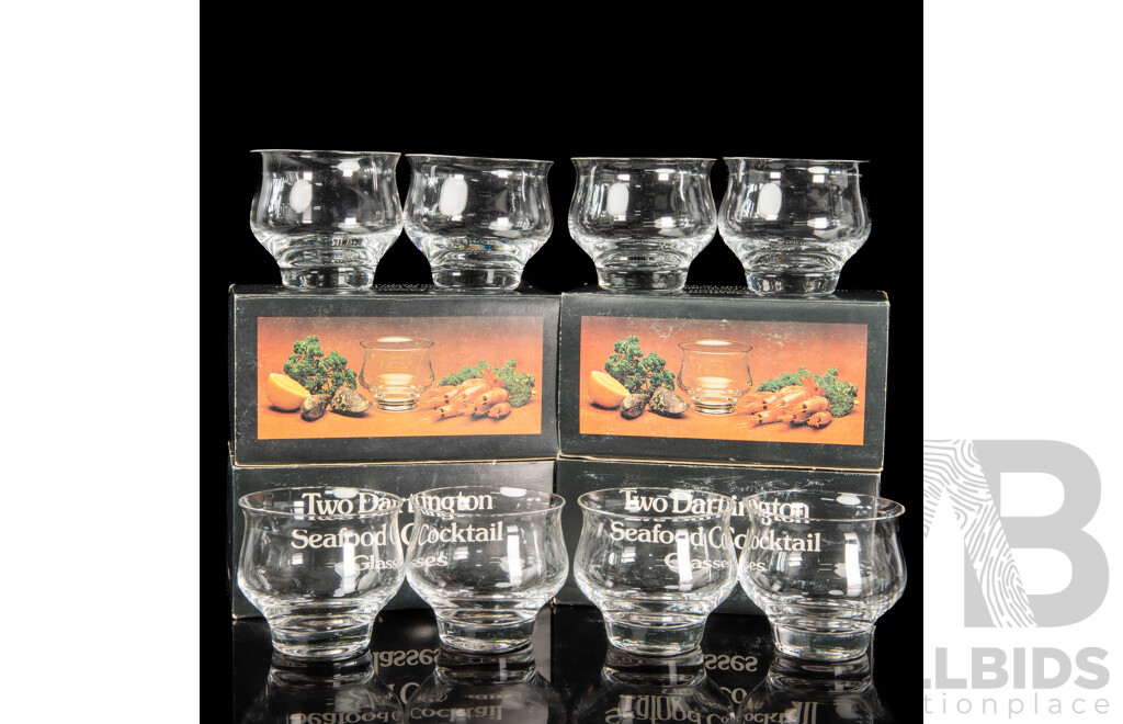 Four Sets of Two Mid-Century Dartington Seafood Cocktail Glasses, Designed by Frank Thrower, Complete in Original Boxes