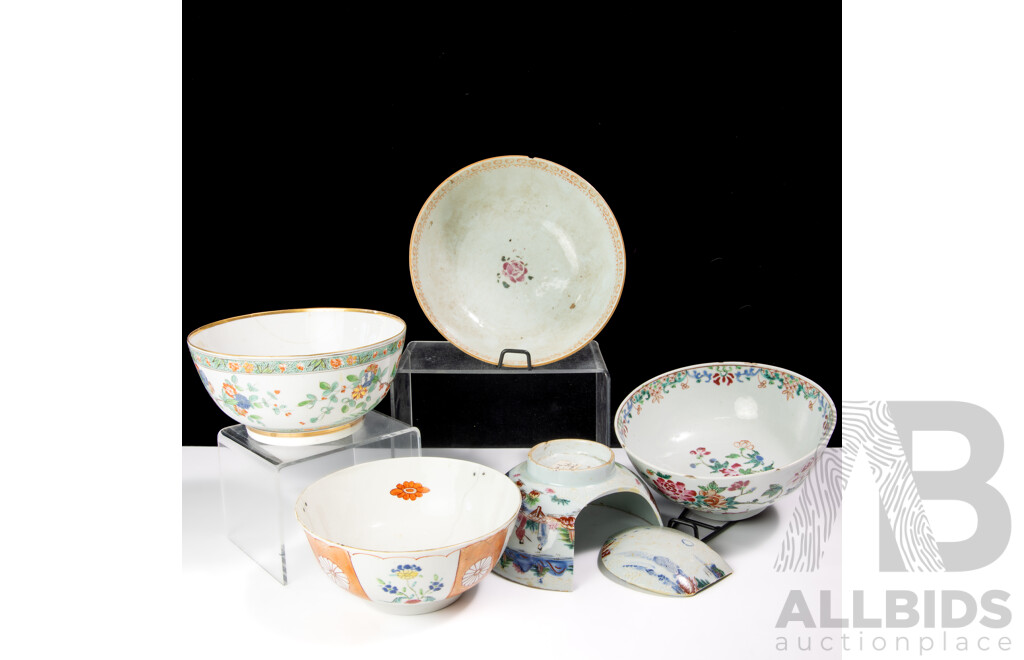 Collection Five Antique Chinese & Japanese Porcelain, Circa Late 1700s