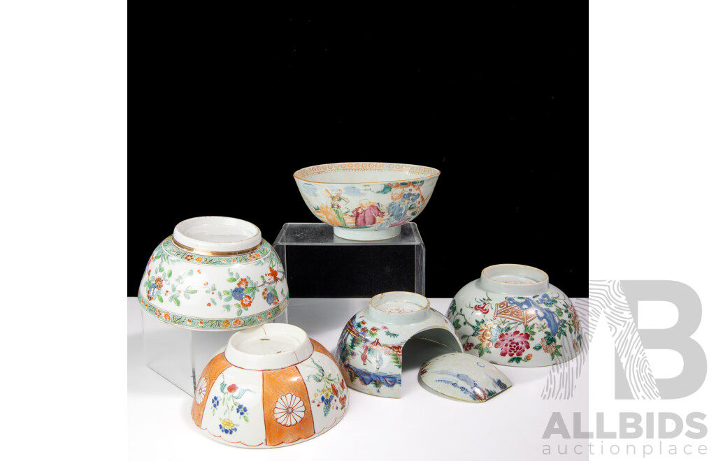 Collection Five Antique Chinese & Japanese Porcelain, Circa Late 1700s