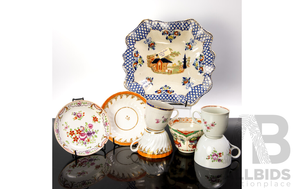 Collection Antique English Porcelain Pieces, Mostly Circa Early 1800s