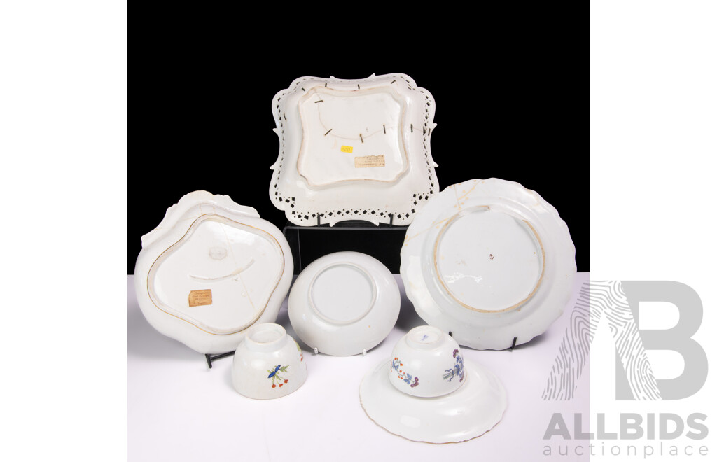 Collection Seven Antique English and Continental Porcelain Pieces, Mostly Circa Early 1800s