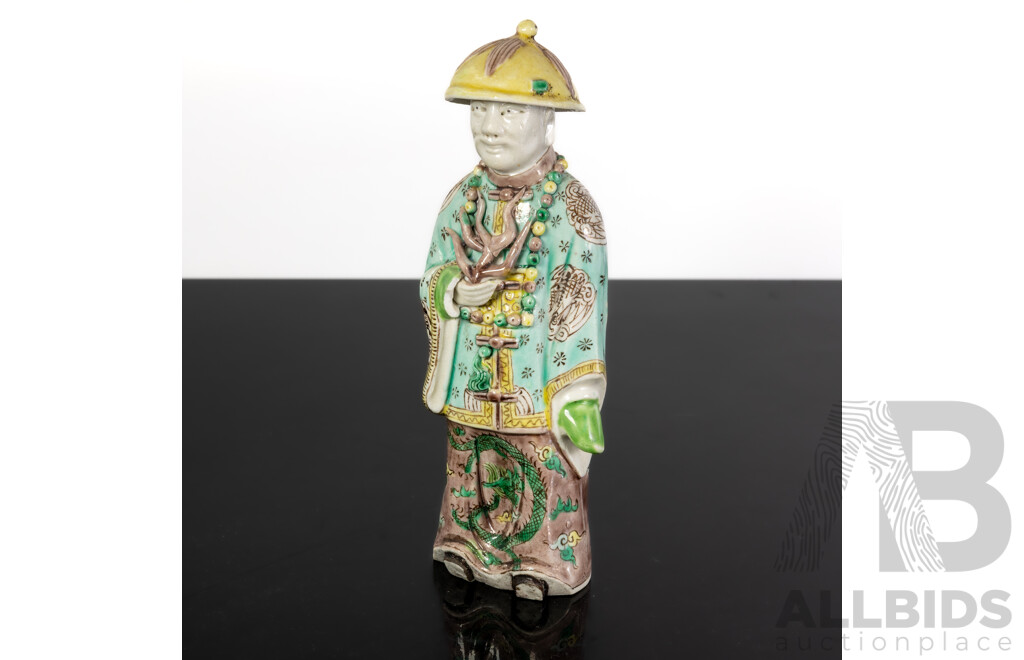 Antique Chinese Porcelain Mandarin Figure with Hand Painted Detail, Circa Late 1800s
