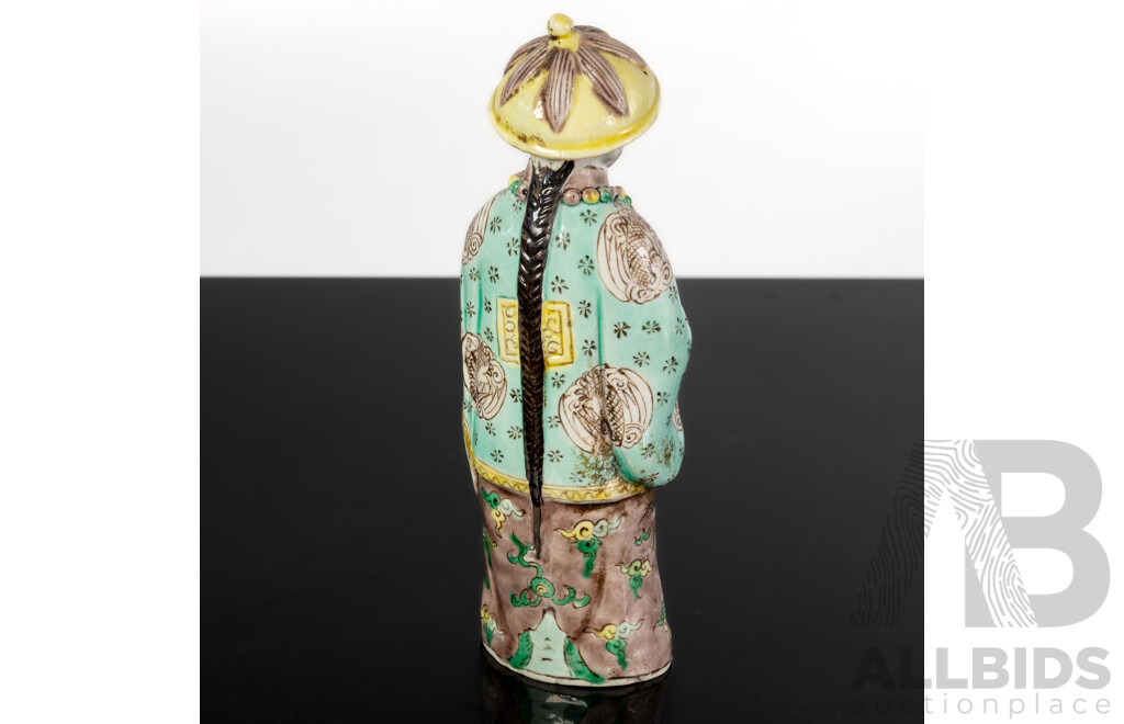 Antique Chinese Porcelain Mandarin Figure with Hand Painted Detail, Circa Late 1800s