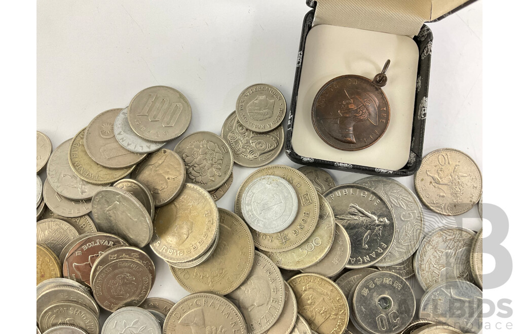 Collection of Vintage International Coins Including Kenya, USA, Singapore, Thailand, Australia, New Zealand,  UK 1980 UNC Twenty Five Pence Coin Dispenser and More - Approximately 2.3 Kilograms