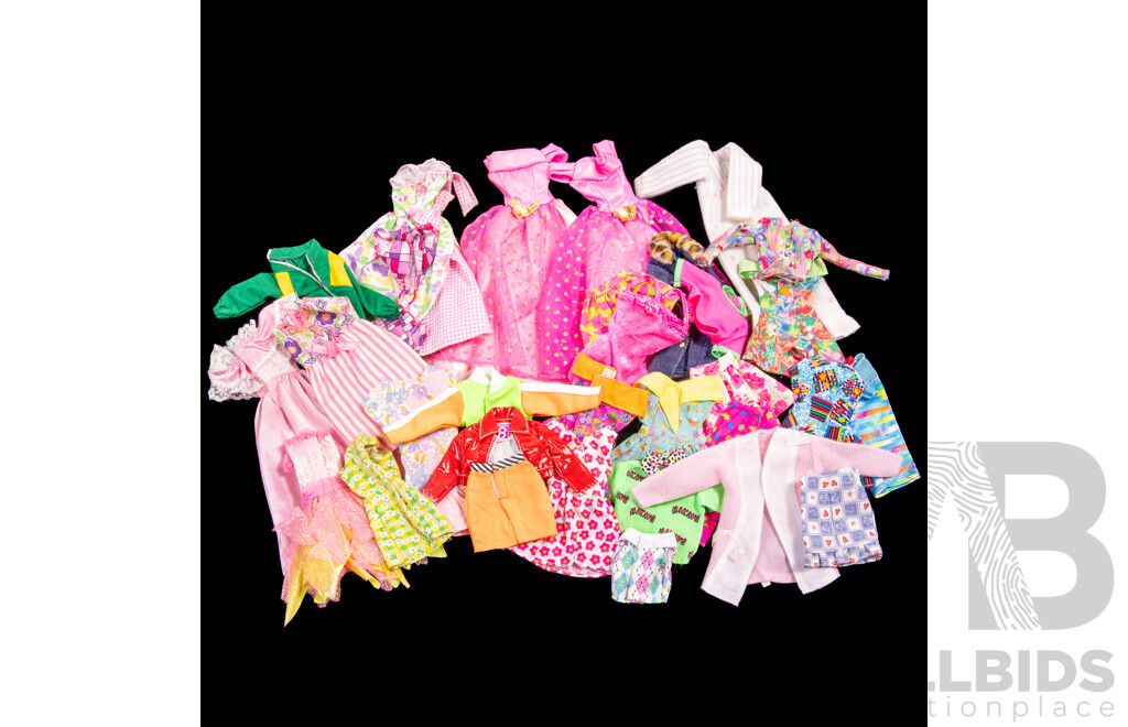Large Collection Vintage Tagged Barbie Clothes, Most Closed B Logo Labels Including 1990s and Beyond Fashions