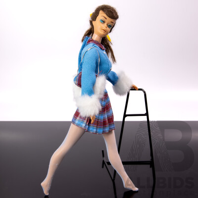 Original Vintage 1960s Brunette Ponytail Barbie Doll with Full Mattel Stamp & Japan Stamp to Foot, Wearing Barbie Fashion Avenue Outfit