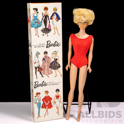 Original Vintage 1962 Blond Bubble Cut Barbie with Original Pearl Earrings in Original Box