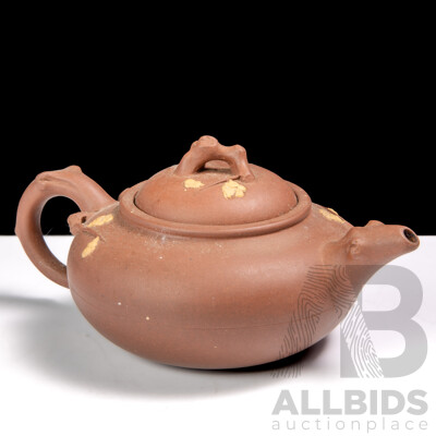 Vintage Chinese Yi Xing Zisha Clay Teapot with Branch Form Handle, Spout and Finial