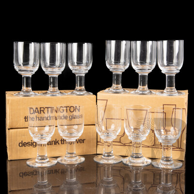 Two Sets of Handmade Dartington Claret Glasses in Victoria Form by Frank Thrower in Original Box, One with Five One with Six