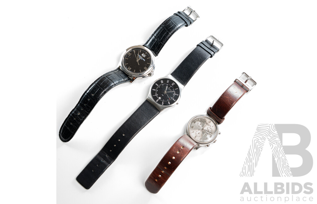 Lot of Three Watches Including Skagen 37mm Sundby Midnight Watch, Raymond Weil and Kenneth Cole