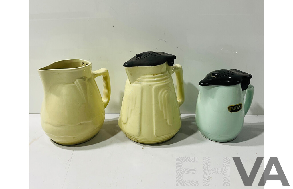 Collection Three Vintage Ceramic Electric Kettles Including Two Different Speedie Examples