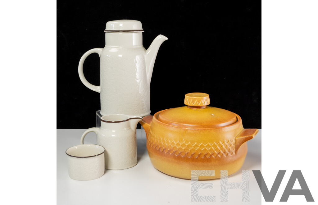 Collection Three Royal Doulton Lambeth Pieces in Ting Pattern Along with Mid Century Dianna Nefertiti Lidded Tureen