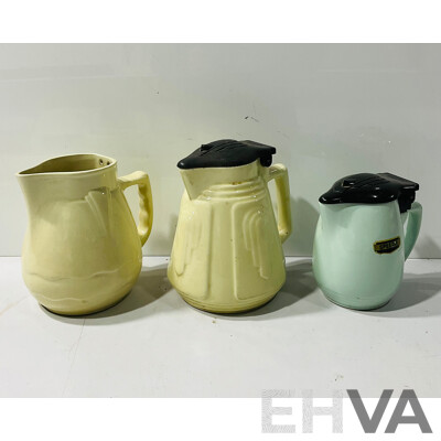 Collection Three Vintage Ceramic Electric Kettles Including Two Different Speedie Examples