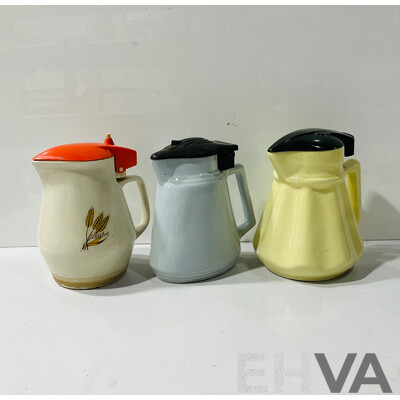 Collection Three Vintage Art Deco Ceramic Electric Kettles Including Speedie & Gilford Examples