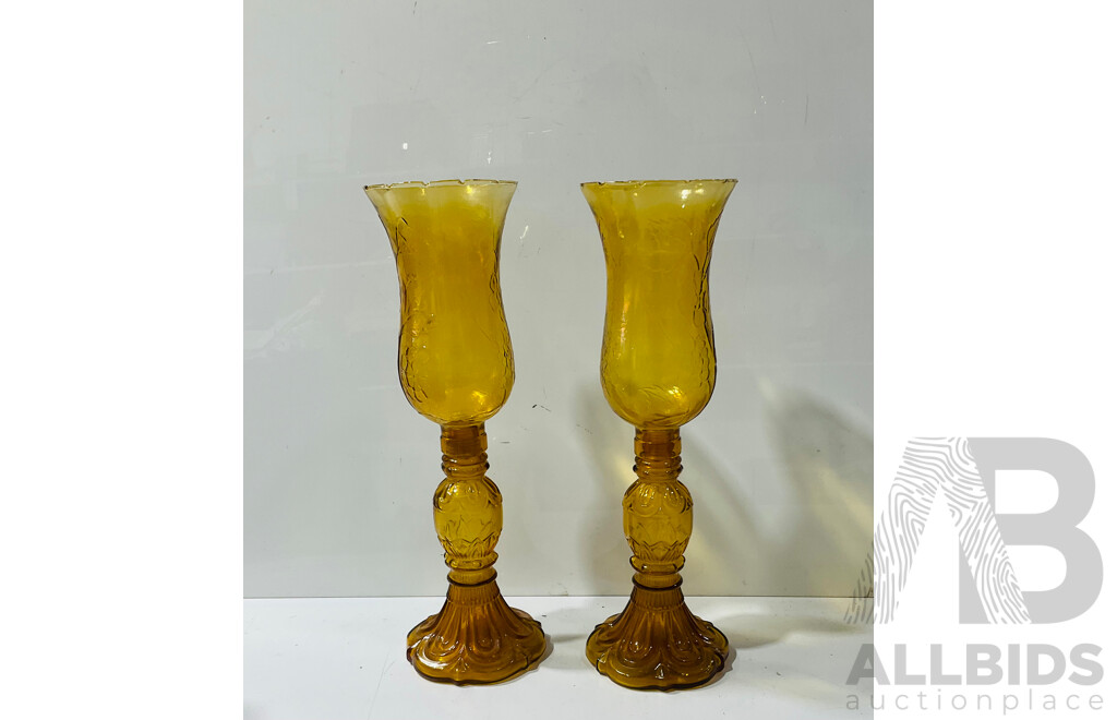 Pair of MCM Empoli Italian Glass Candle Holders