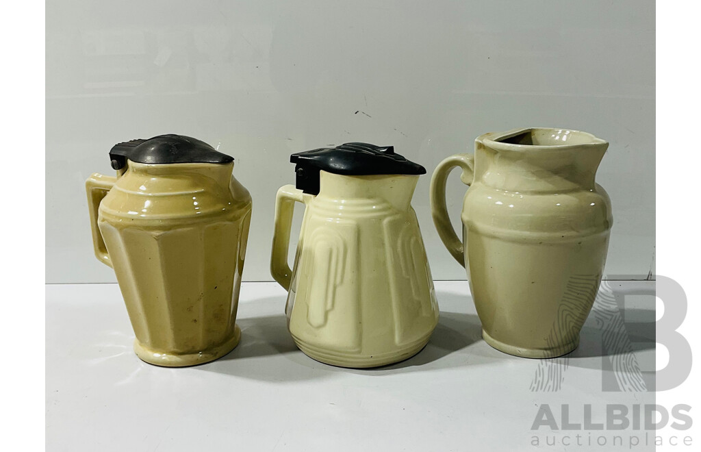 Collection Three Vintage Art Deco Ceramic Electric Kettles Including Speedie Example