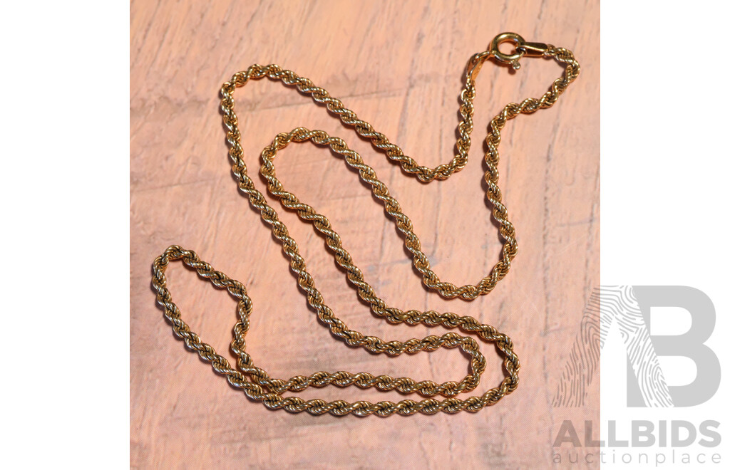 9ct Vintage Rope Link Chain, 45cm, 8.12 Grams