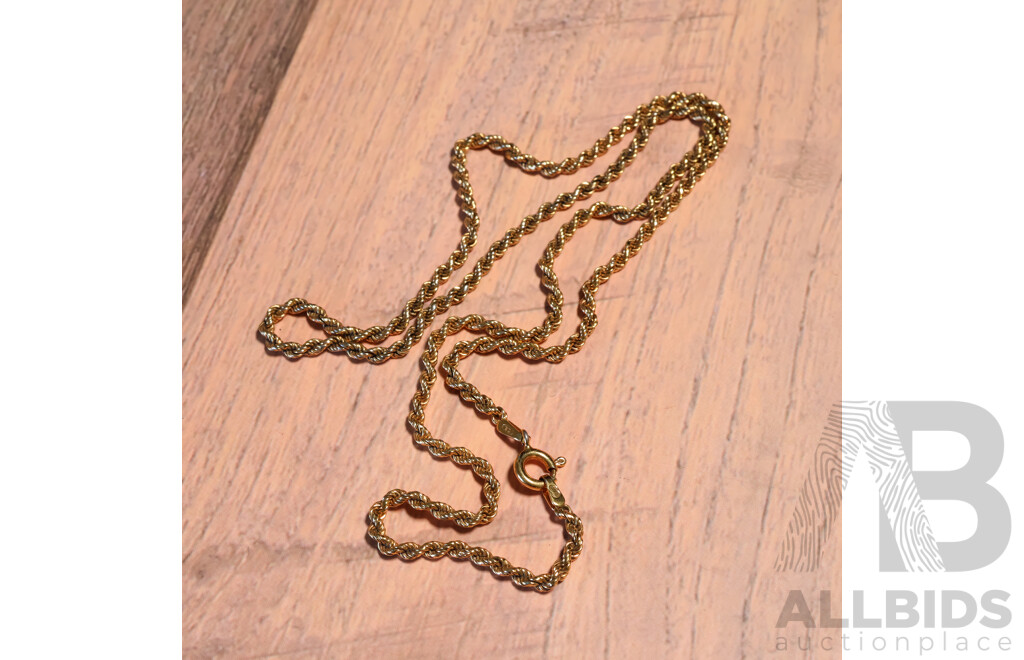 9ct Vintage Rope Link Chain, 45cm, 8.12 Grams