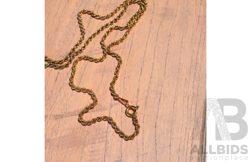 9ct Vintage Rope Link Chain, 45cm, 8.12 Grams