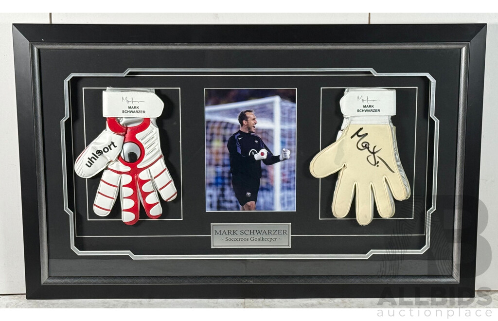 Mark Schwarzer Signed Goal Keeper Gloves Presentation