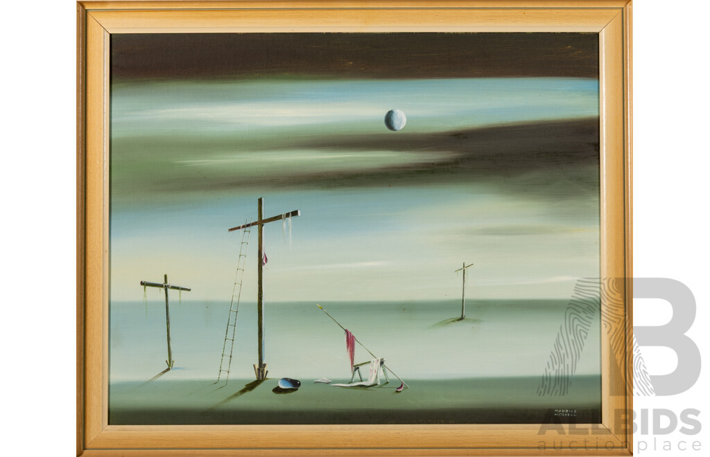 Maurice. T. Mitchell, (20th Century), the Tear of Sadness, Wonderful Original Vintage Oil on Canvas Board, 70 X 85 Cm (frame)