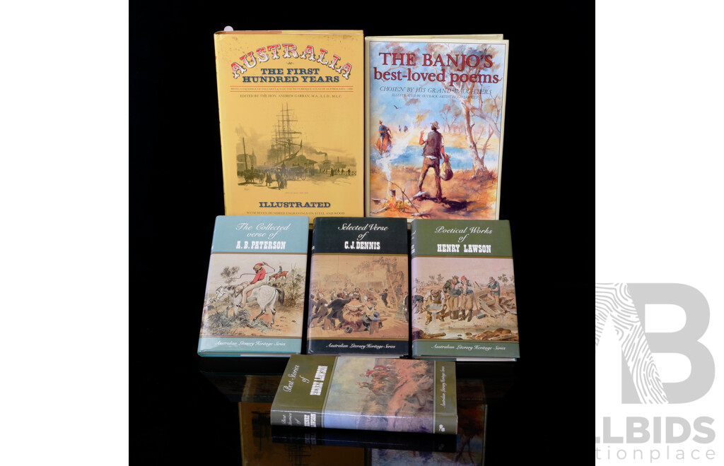 Collection Books of Australian Literary Interest Including Banjo Patterson, Henry Lawson and More, All Hardcovers