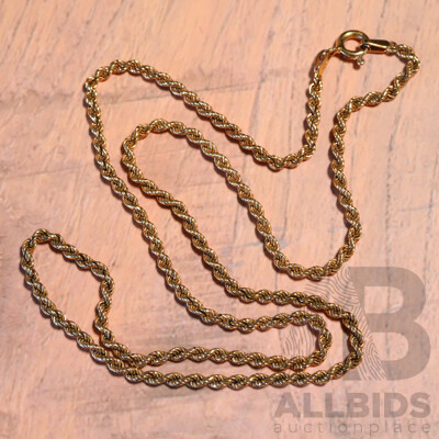 9ct Vintage Rope Link Chain, 45cm, 8.12 Grams